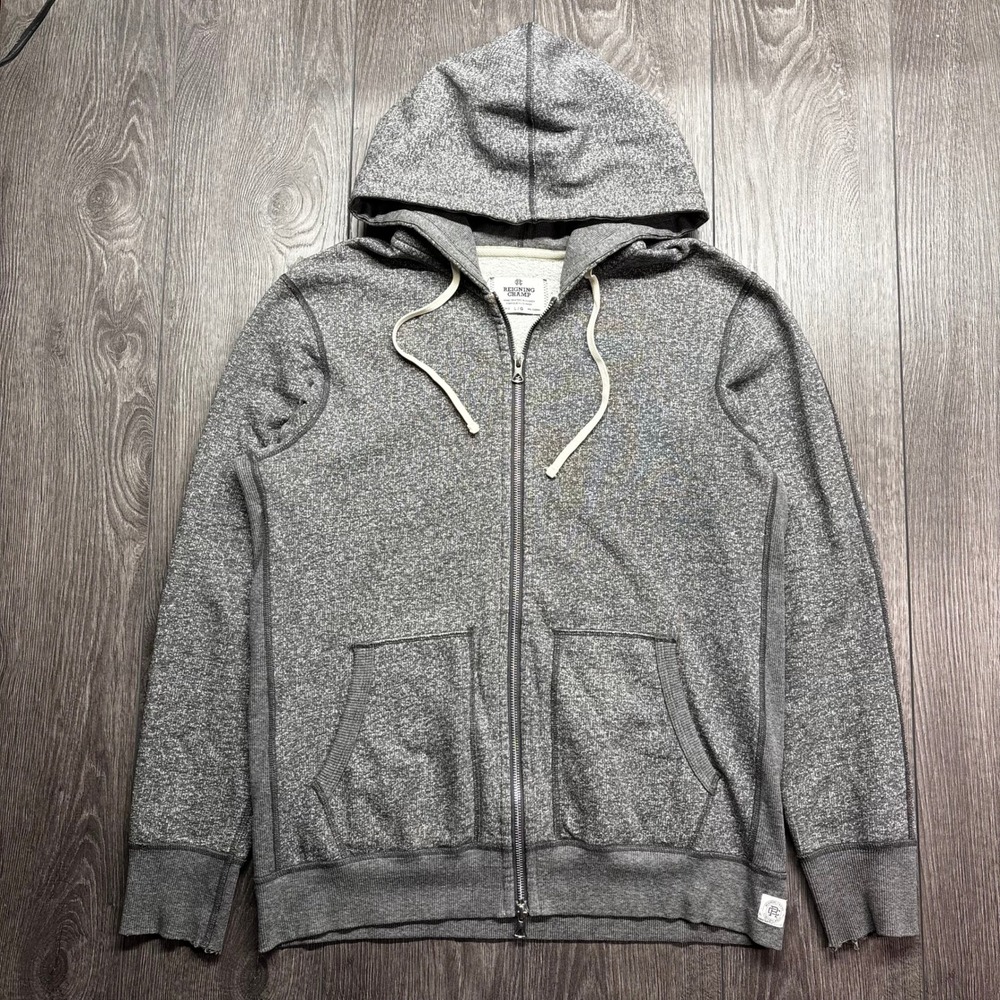 Reigning Champ Mens Large Tiger Fleece Full Zip Hoodie Grey Canada Made RC-3282